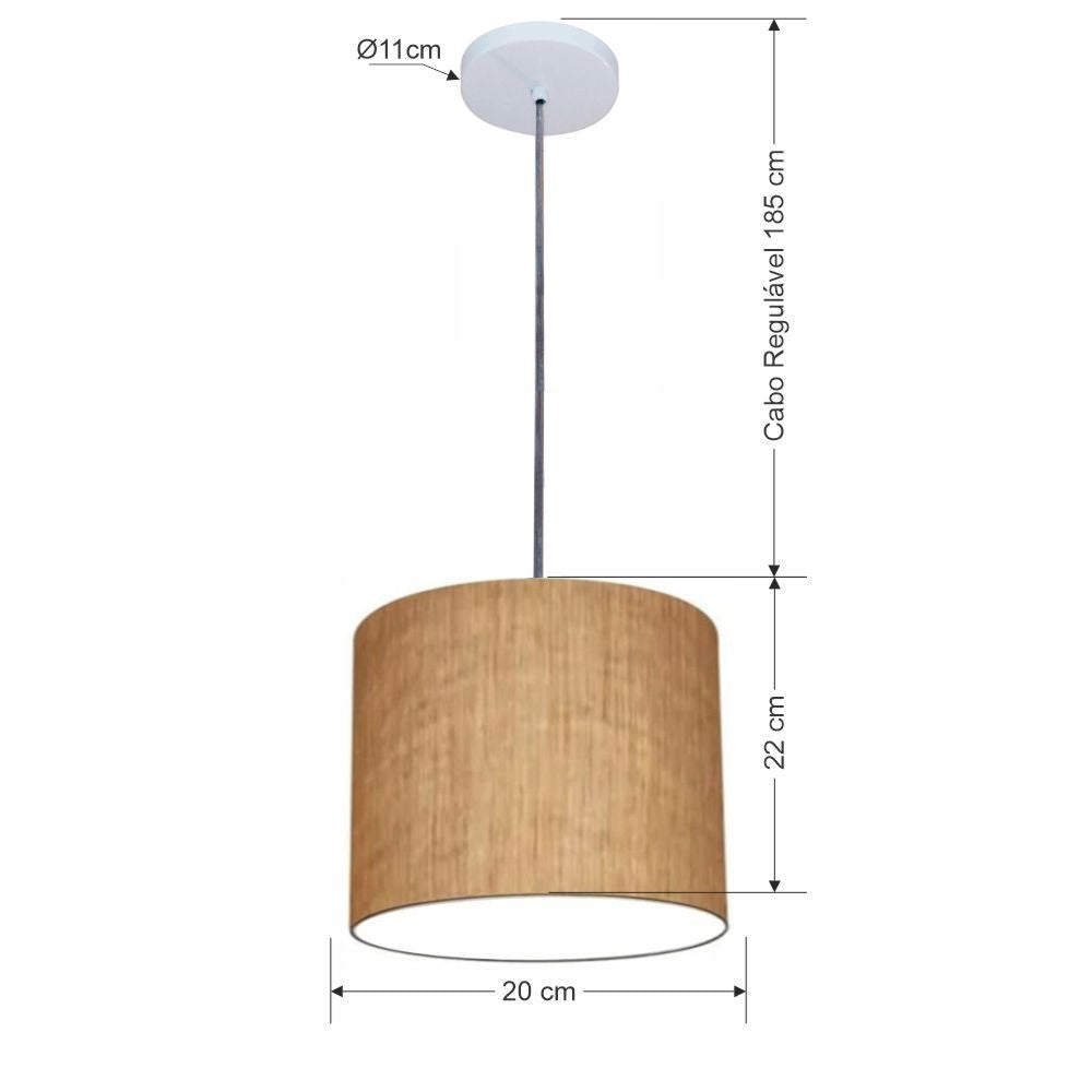 Lustre Luminária Pendente Vivare Free Lux PE-4105BR Cúpula em Tecido 20x22cm