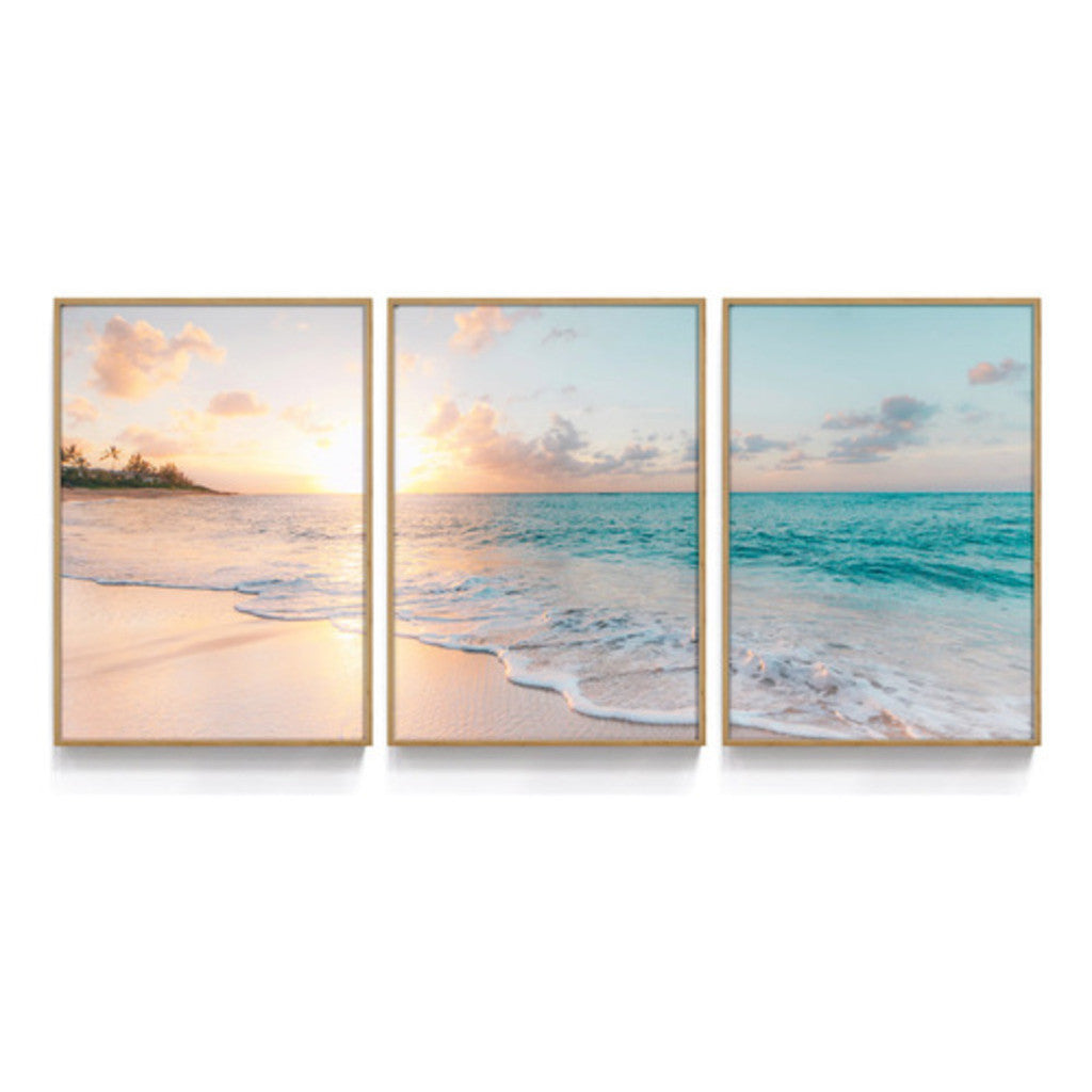 Quadro Decorativo Praia Pôr Do Sol Moderna Para Sala Quarto Mural de painel espesso de 8mh sem moldura