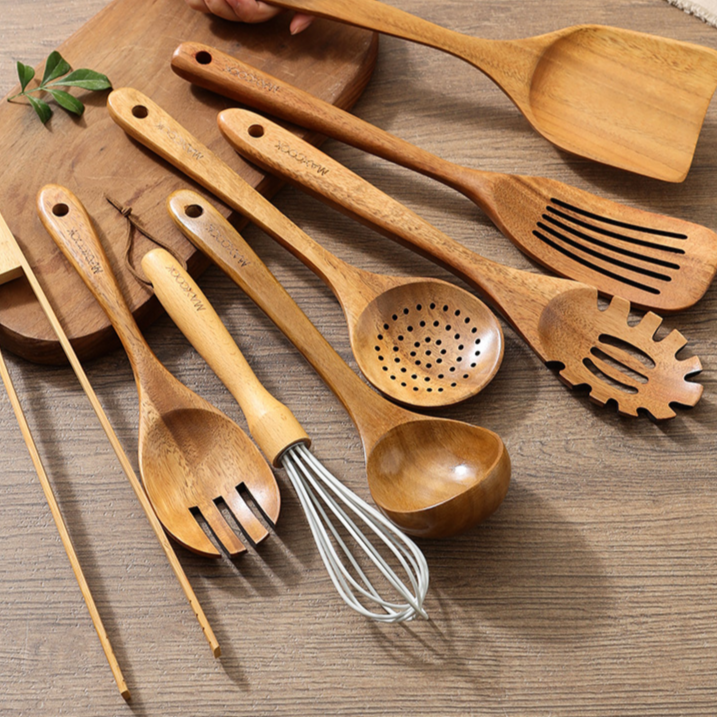 Conjunto de Utensílios de Cozinha em Madeira 8pcs | Alma & Casa