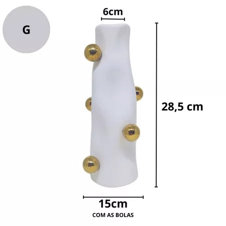 Cachepot Porcelana Branco com Detalhes Dourados | Alma & Casa