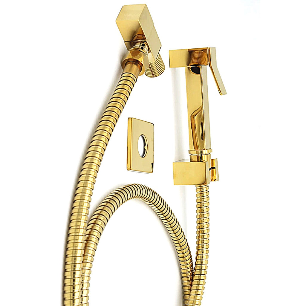 Ducha Higiênica Completa Quadrada Metal Dourada Banheiro