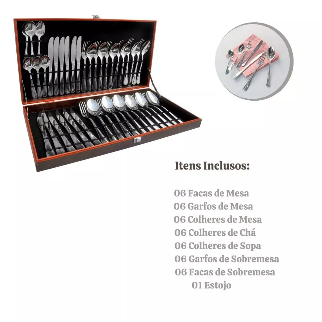 Faqueiro Premium 42 Peças com Maleta de Madeira | Alma & Casa