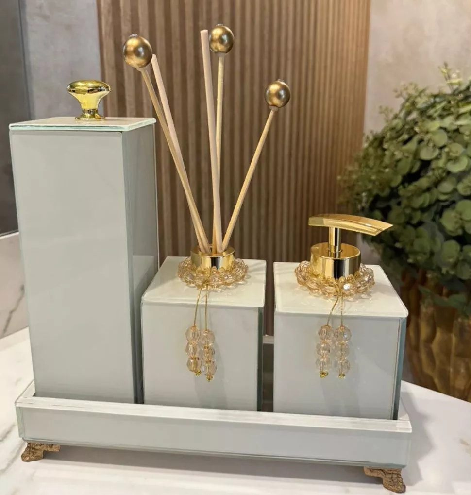 Conjunto Lavabo Mármore com Bandeja e Difusor | Alma & Casa