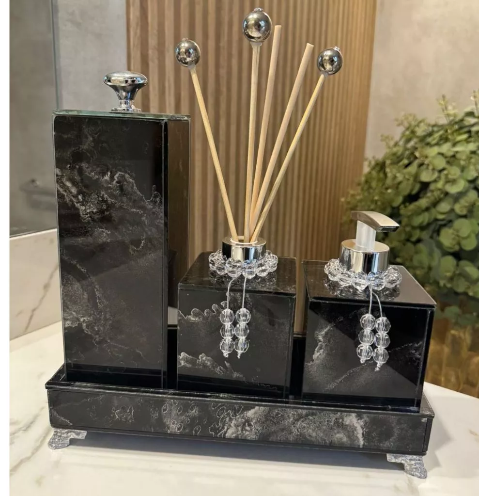 Conjunto Lavabo Mármore com Bandeja e Difusor | Alma & Casa