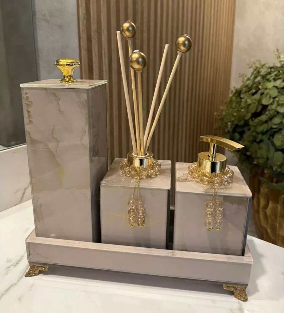 Conjunto Lavabo Mármore com Bandeja e Difusor | Alma & Casa