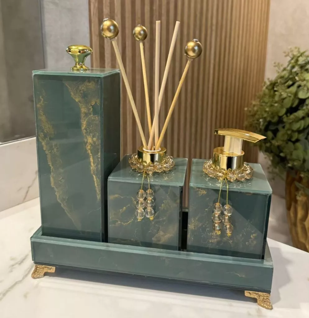 Conjunto Lavabo Mármore com Bandeja e Difusor | Alma & Casa