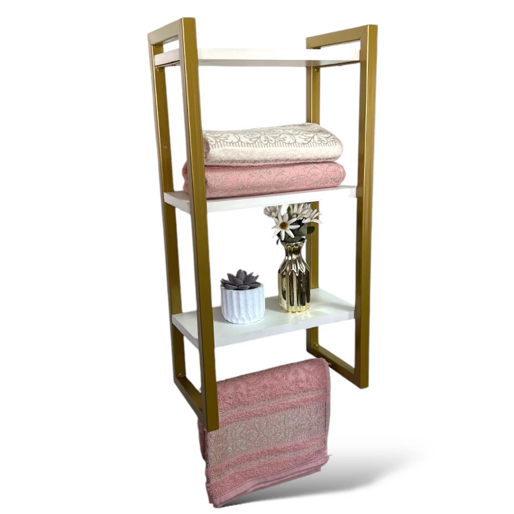 Prateleira com Suporte Toalha em Metalon e MDF | Alma & Casa