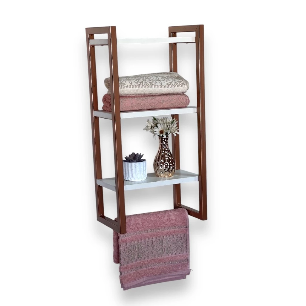 Prateleira com Suporte Toalha em Metalon e MDF | Alma & Casa