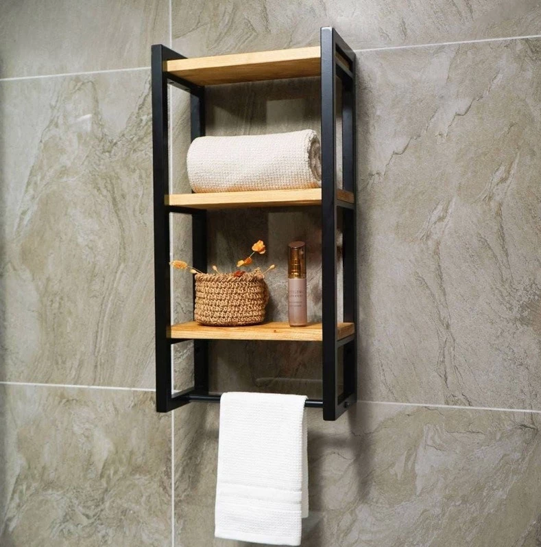 Prateleira com Suporte Toalha em Metalon e MDF | Alma & Casa