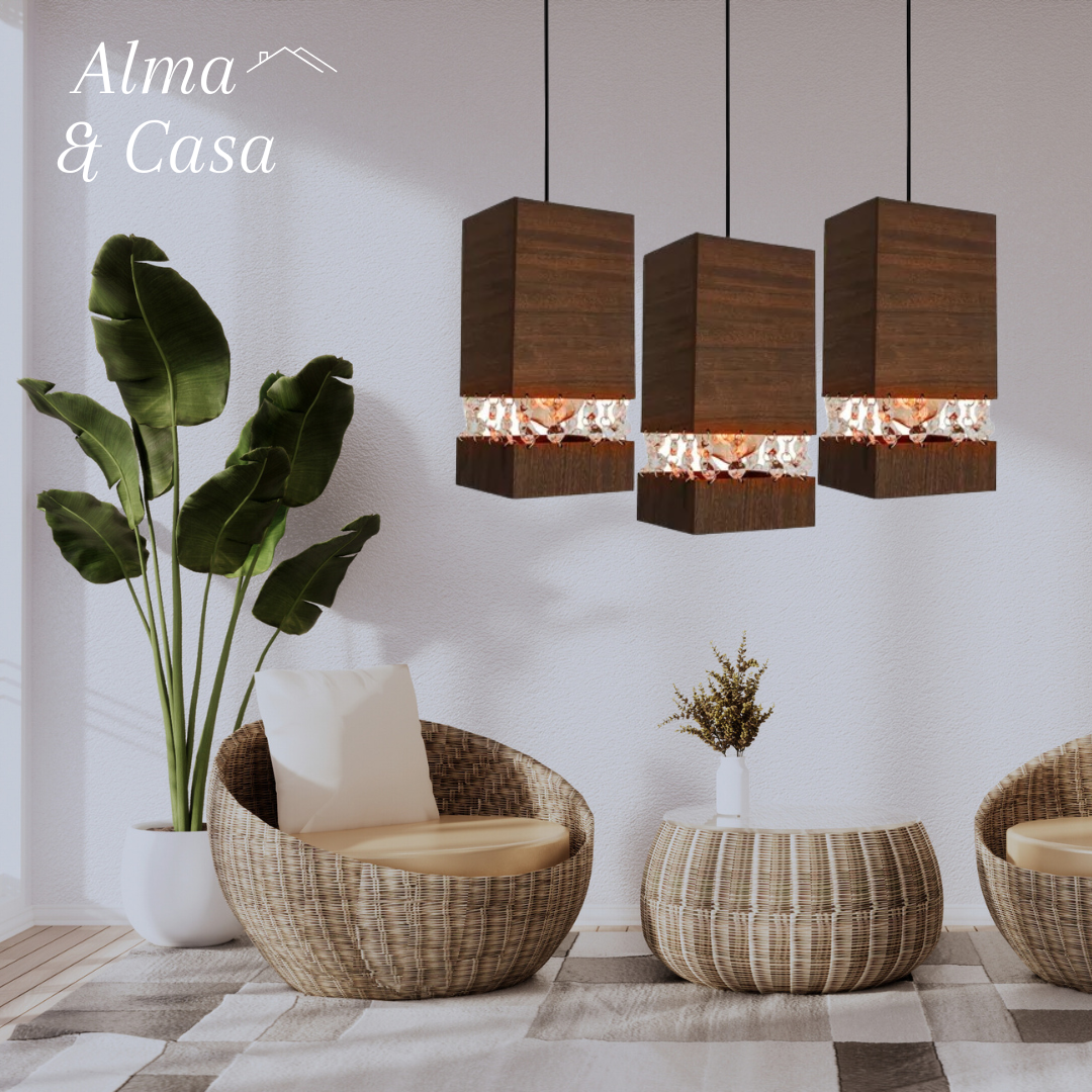 2 Luminárias de Cristais Acrílico e MDF | Alma & Casa