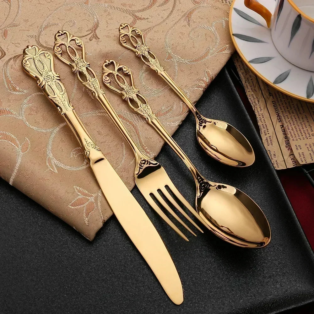 Conjunto de Talheres Dourado Retrô Luxo | Alma & Casa