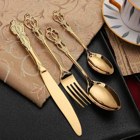 Conjunto de Talheres Dourado Retrô Luxo | Alma & Casa