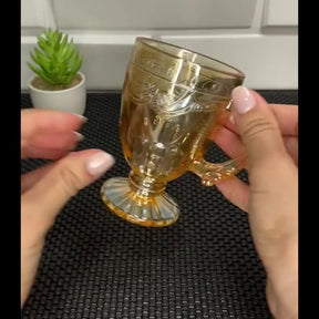Jogo de Xicaras 12 Peças Vidro Ambar Dourado C/Pé Cristal para Cozinha Chá Café Caneca