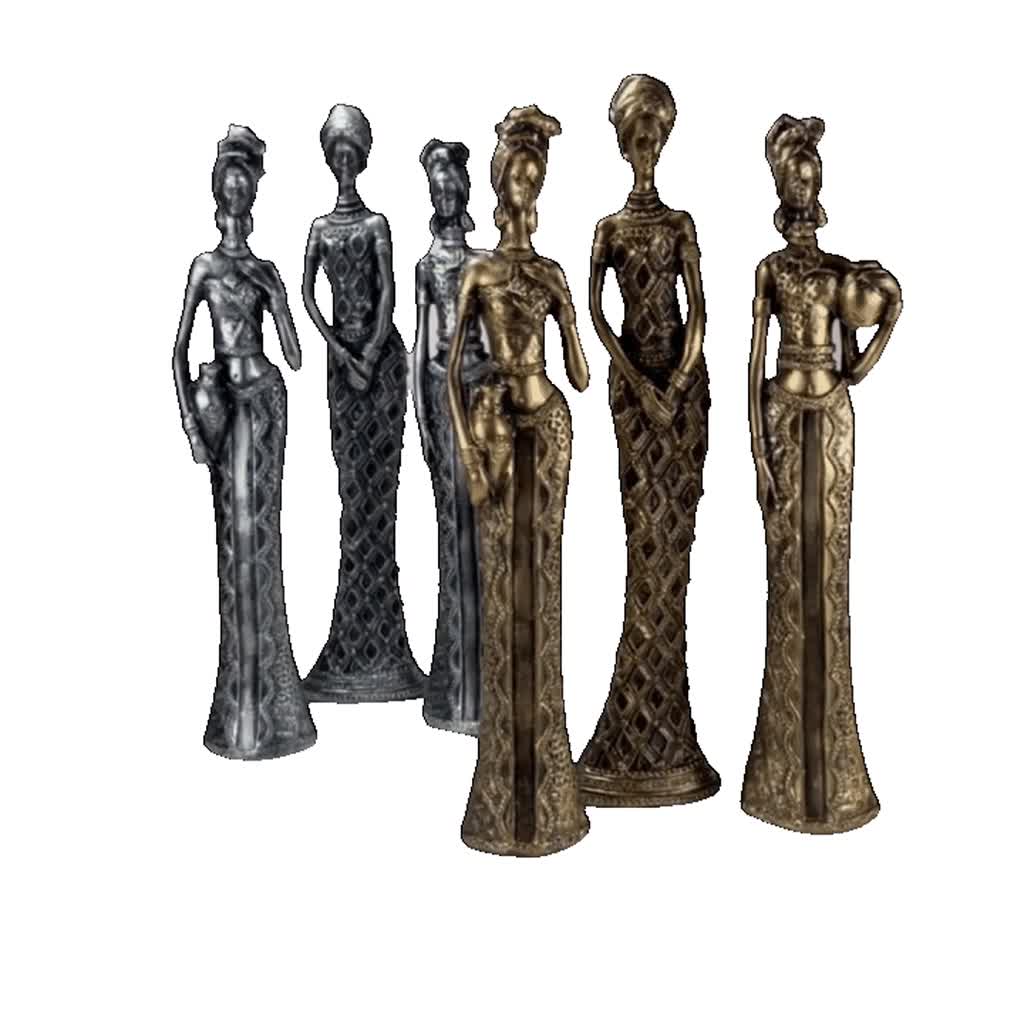 Trio De Estatuetas Africanas Com Jarro  - África