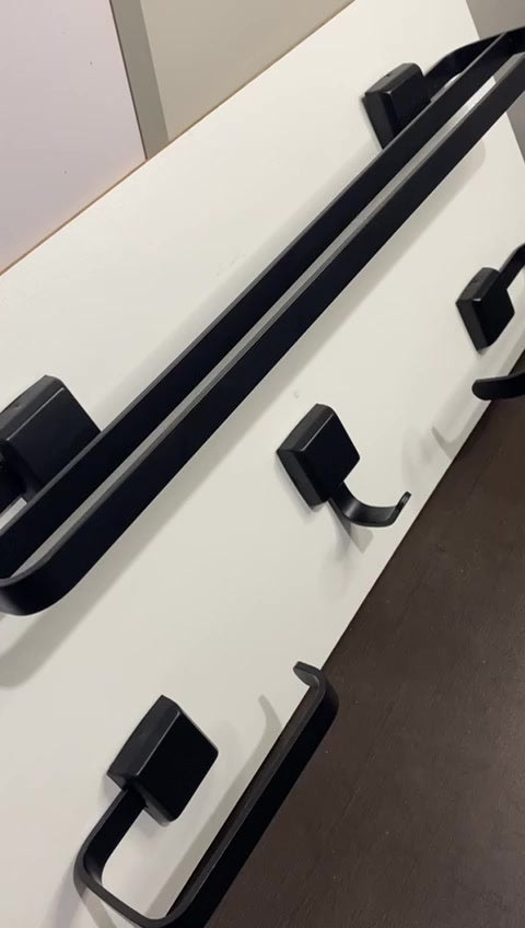 Kit Acessórios Para Banheiros 4 Peças Lavabo Com Toalheiro Duplo Preto Fosco