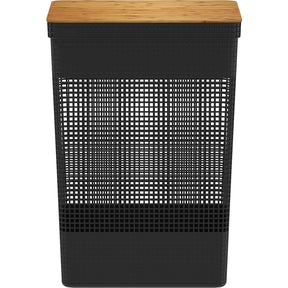 Cesto de Roupas Grid Luxo com Tampa de Bambu 49L | Alma & Casa