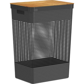 Cesto de Roupas Grid Luxo com Tampa de Bambu 49L | Alma & Casa
