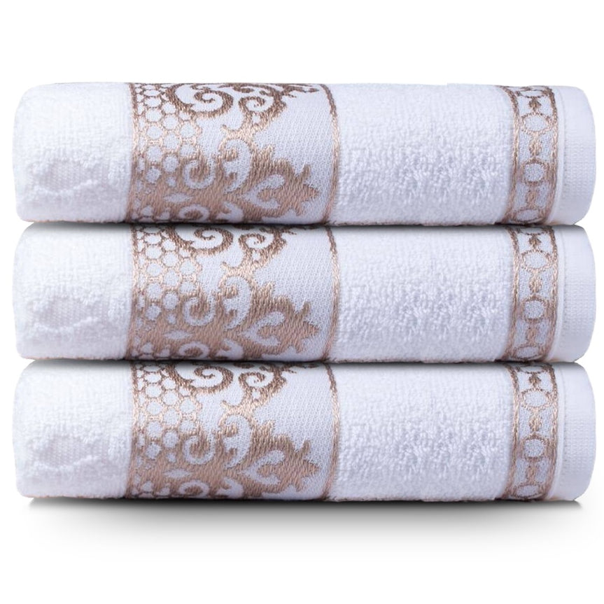 Kit 3 Toalhas de Banho Jacquard Branca Hotel Spa Salão Grossa e Grande 400g/m2 - 75x140cm - Ohana 100% Algodão