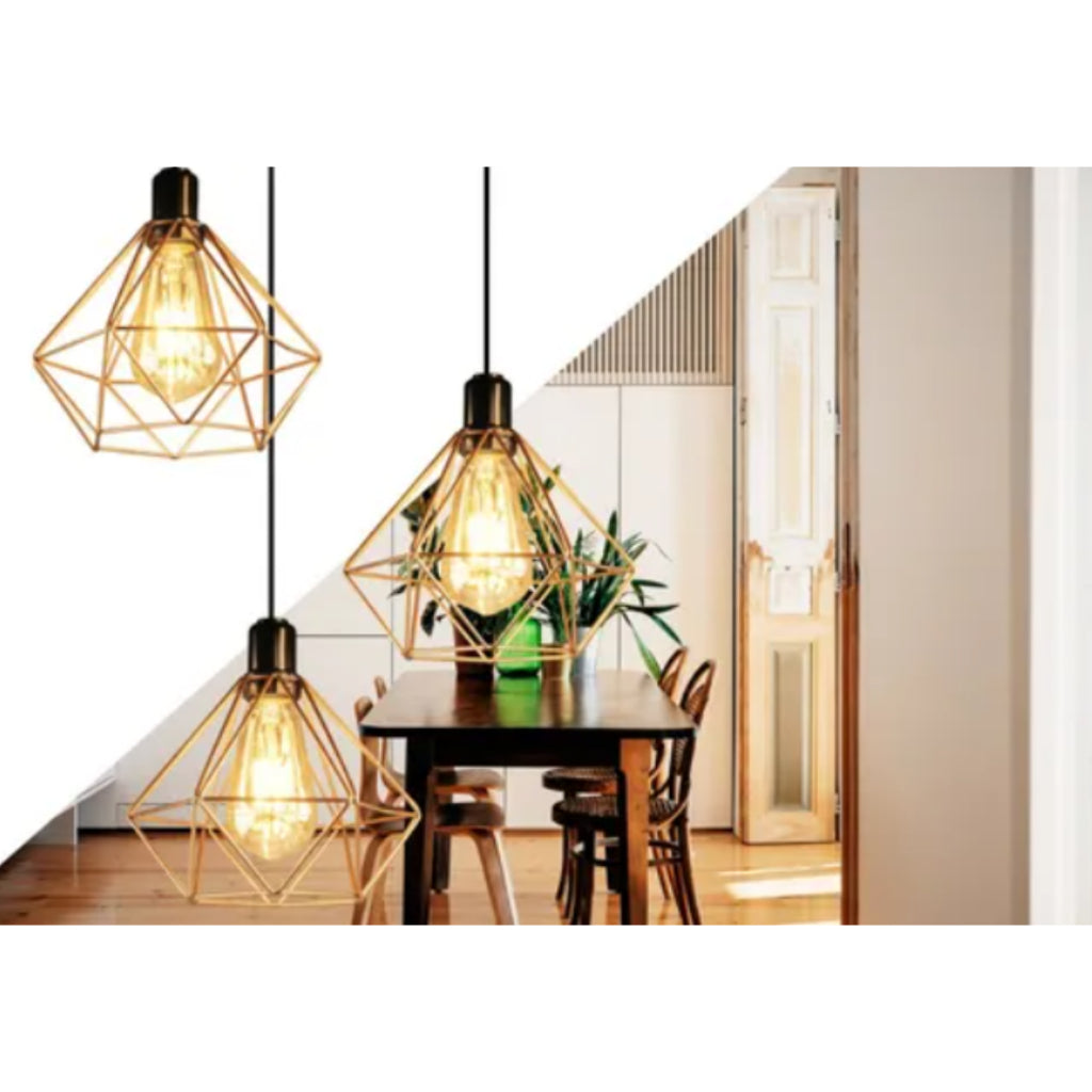 Lustre Pendente Triplo Diamante – Elegância suspensa com personalidade | Alma & Casa