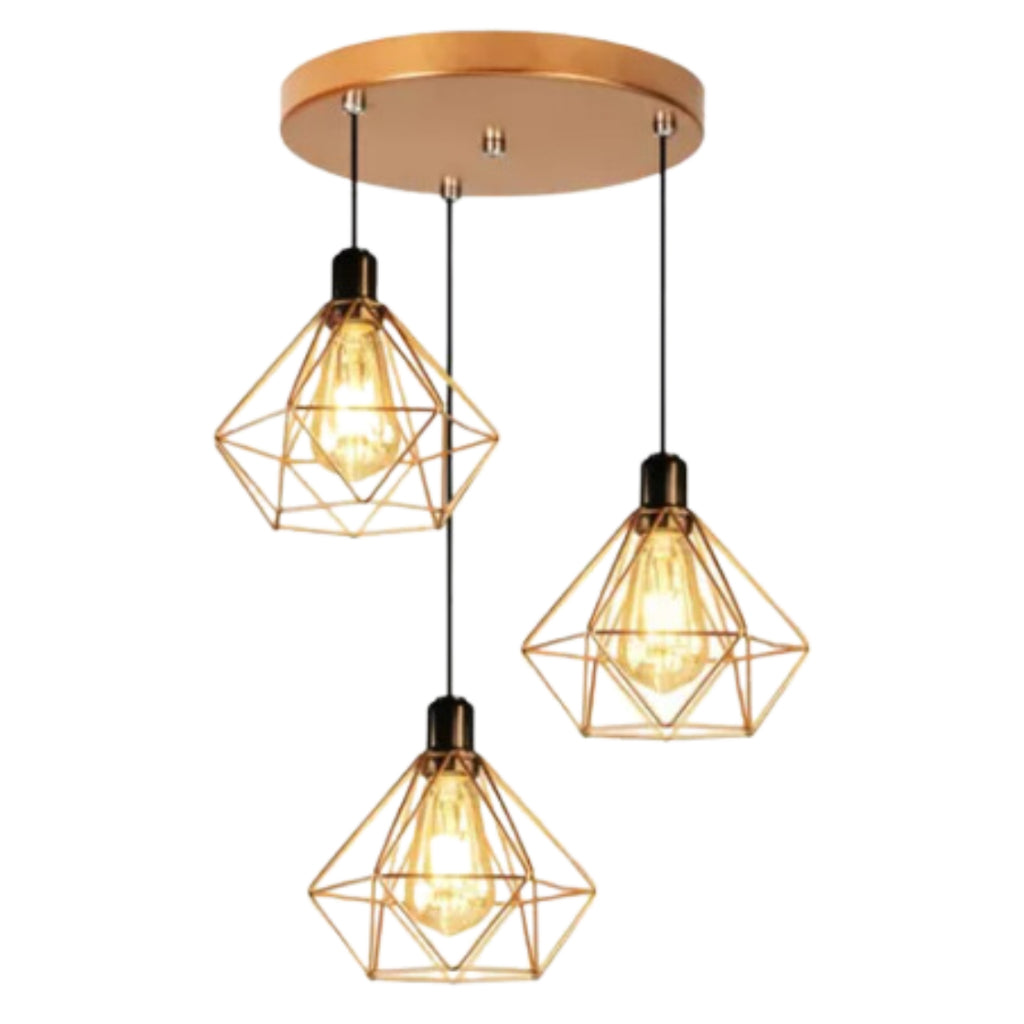 Lustre Pendente Triplo Diamante – Elegância suspensa com personalidade | Alma & Casa