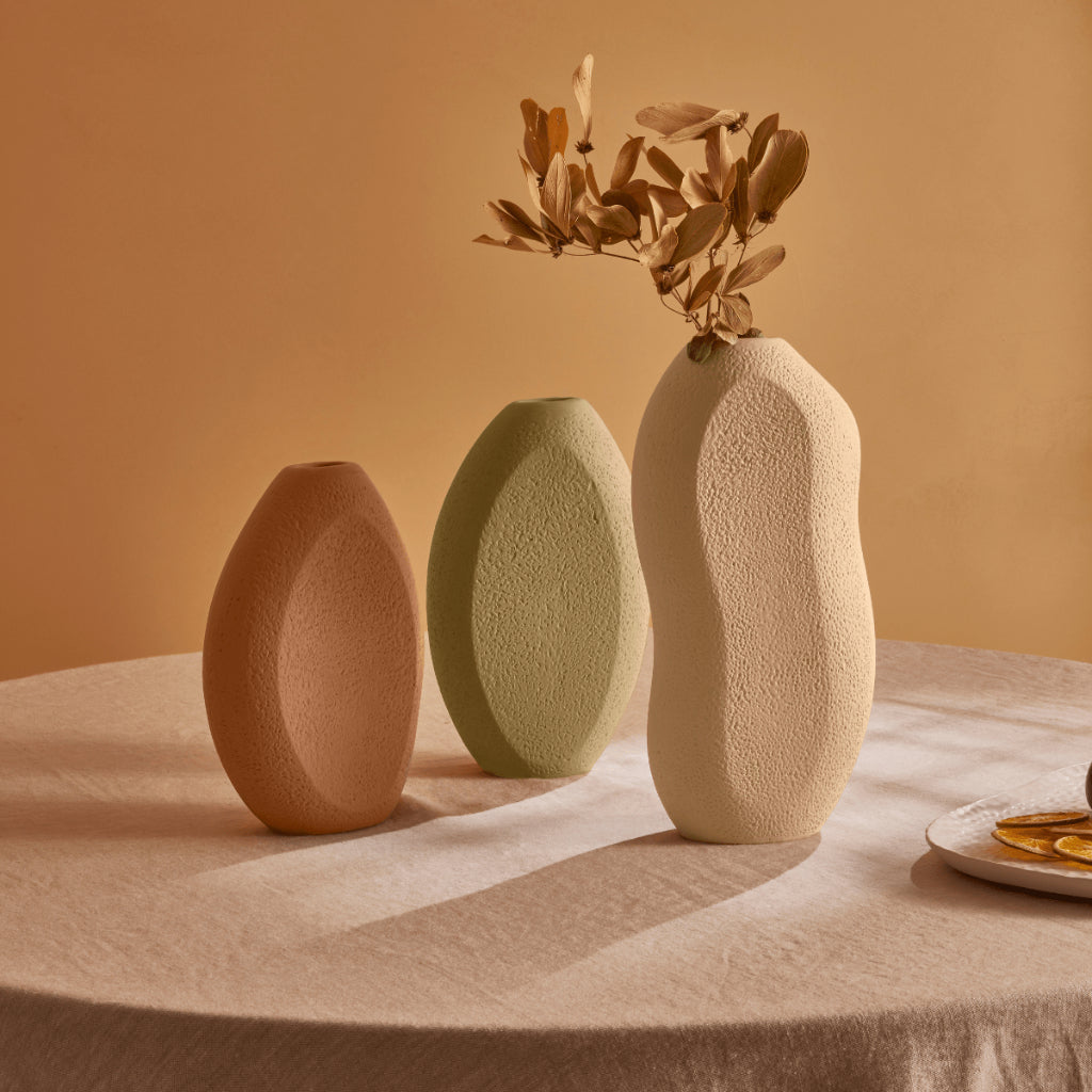 Trio de Vasos de Cerâmica Bege, Verde e Marrom | Alma & Casa
