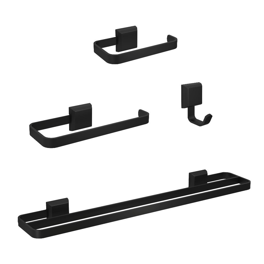 Kit Acessórios Para Banheiros 4 Peças Lavabo Com Toalheiro Duplo Preto Fosco