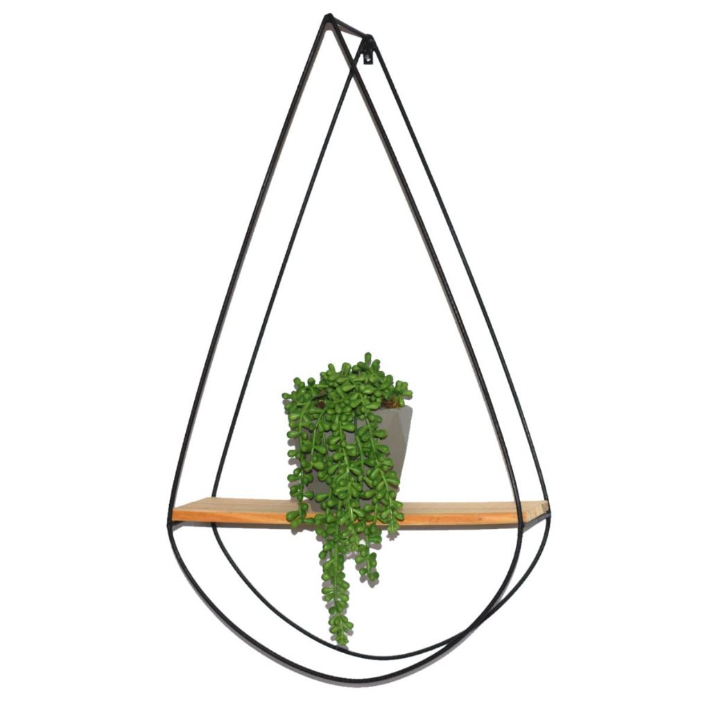 Nicho Prateleira Suspenso Decoração Madeira Pinus Fixo de Parede Quarto Sala Metal (Gota) 57x10x33