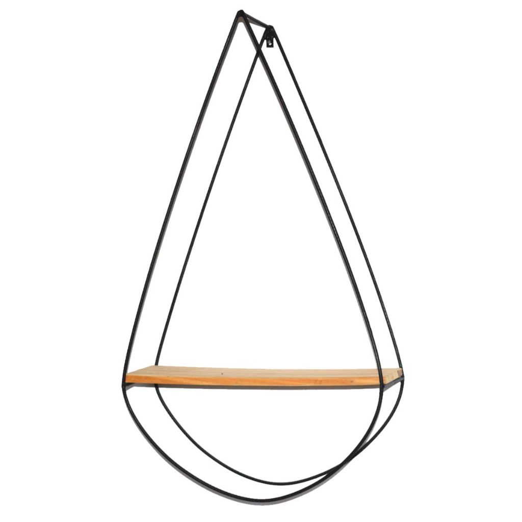 Nicho Prateleira Suspenso Decoração Madeira Pinus Fixo de Parede Quarto Sala Metal (Gota) 57x10x33