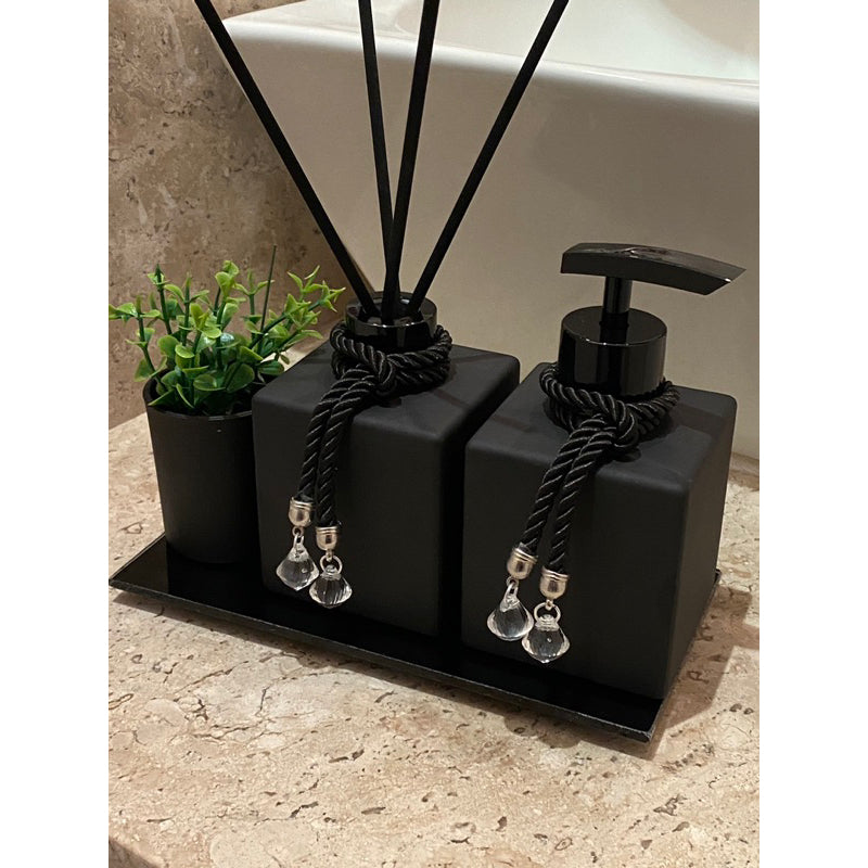 Conjunto Lavabo Luxo Preto com Bandeja e Vasinho | Alma & Casa