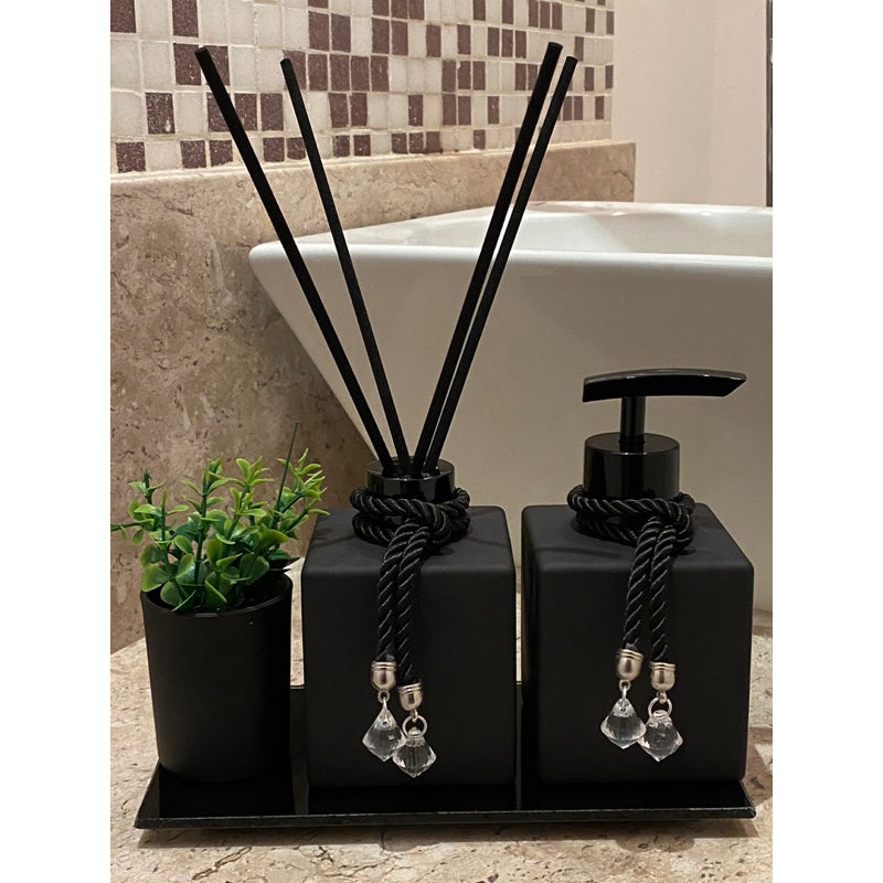 Conjunto Lavabo Luxo Preto com Bandeja e Vasinho | Alma & Casa