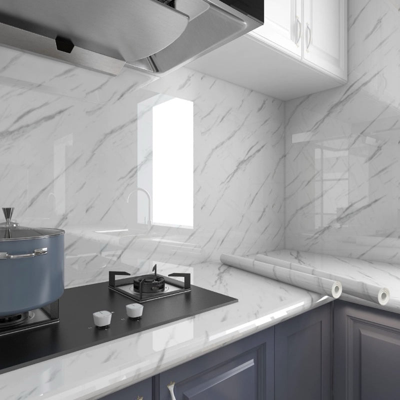 Papel de parede Adesivos para cozinha quarto Brilhante Lavável Mármore gelo 3M x60cm Resistente Agua