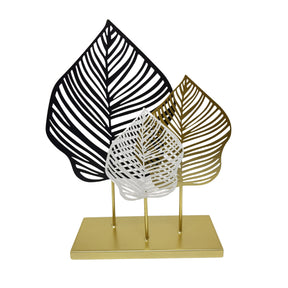 Escultura Folha Tripla em Metal – Arte e Elegância | Alma & Casa