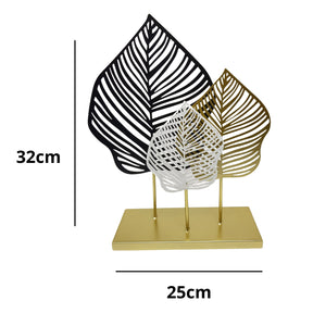 Escultura Folha Tripla em Metal – Arte e Elegância | Alma & Casa