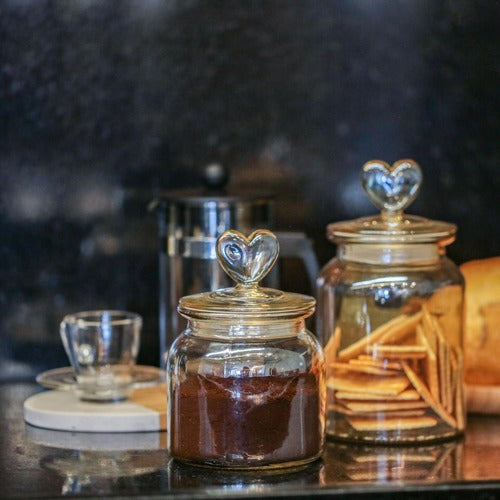 Pote Vidro Âmbar Hermético Decor Afeto Coração