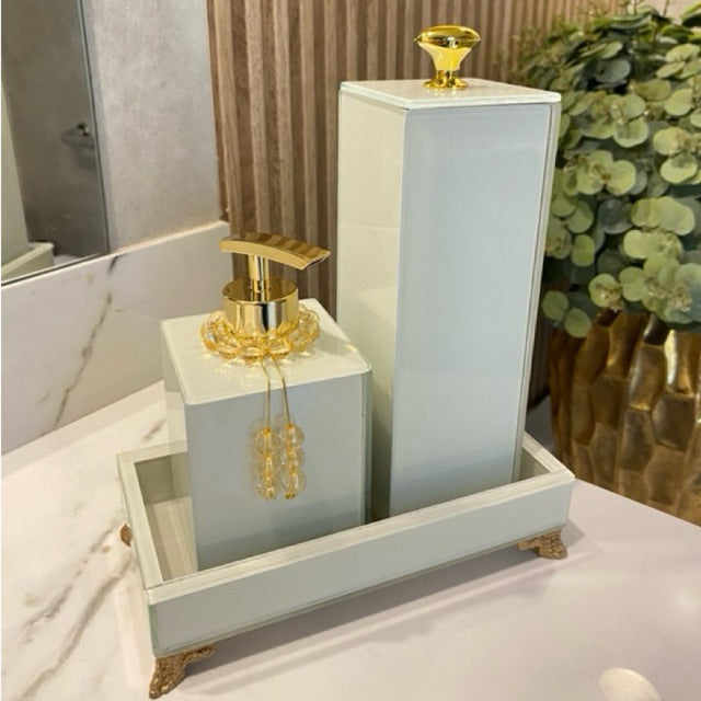 Conjunto Lavabo Luxo Mármore com Bandeja - Vidro | Alma & Casa
