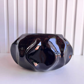 Cachepot Onda Preto em Cerâmica Alto Brilho | Alma & Casa
