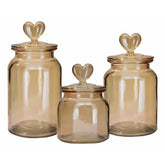 Pote Vidro Âmbar Hermético Decor Afeto Coração