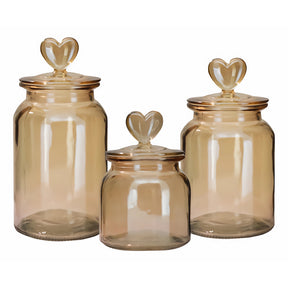 Pote Vidro Âmbar Hermético Decor Afeto Coração