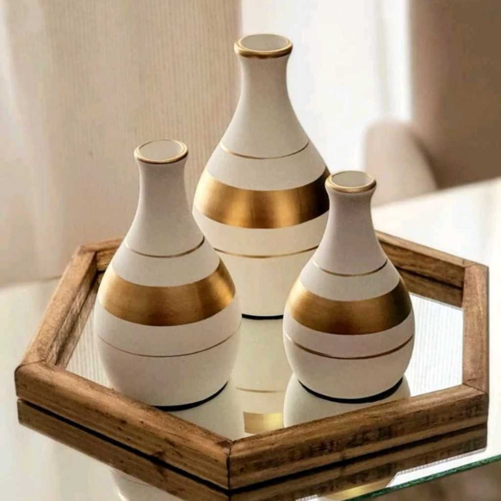 Kit trio 3 Vasos Ceramica Enfeite Decorativo Centro De Mesa Sala Enfeite Rack Sala
