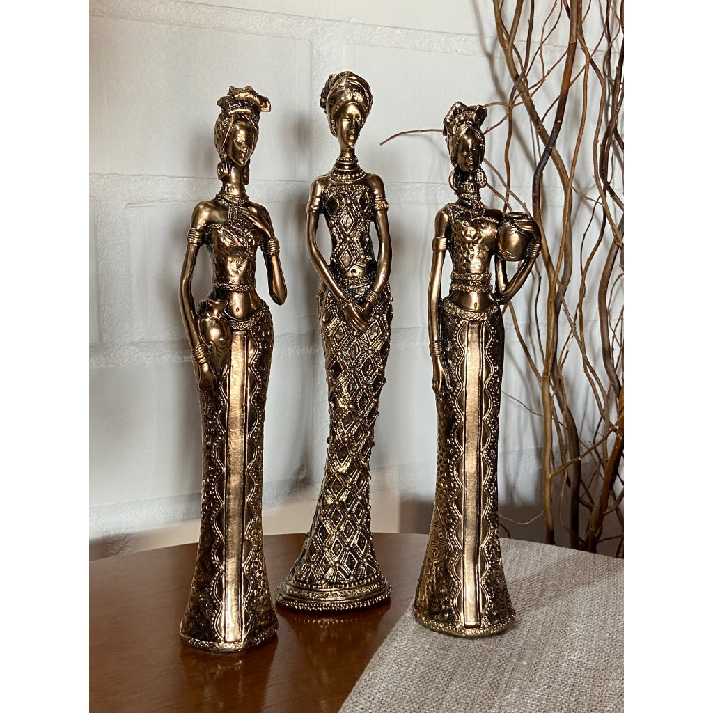 Trio De Estatuetas Africanas Com Jarro  - África