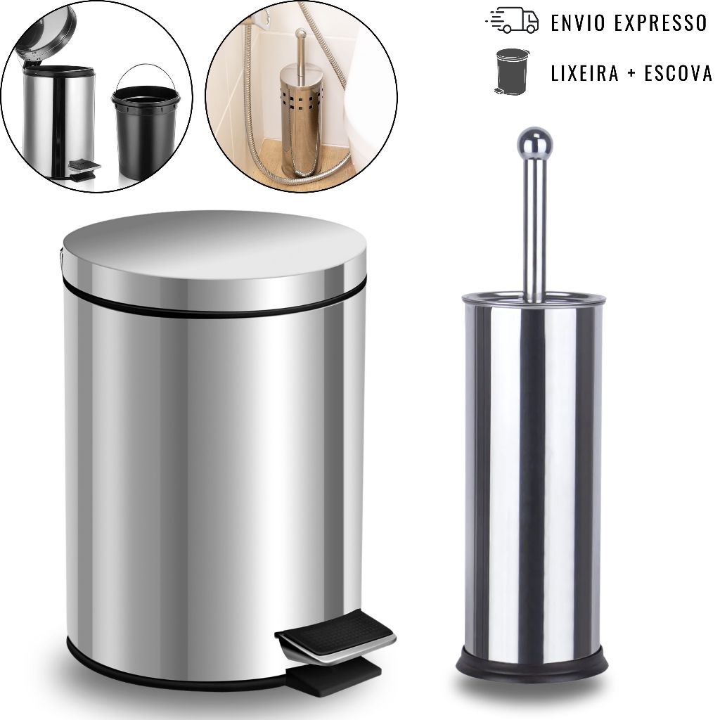 Kit Lixeira e Escova Inox: Charme para o Banheiro | Alma & Casa