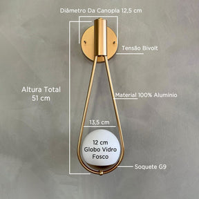 2 Arandelas Toque de Gota Dourada, com Globo de Vidro | Alma & Casa