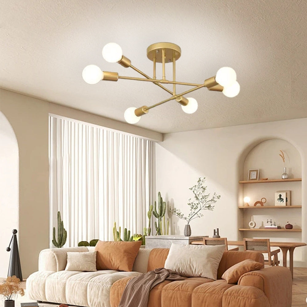 Lustre Moderno Lâmpada De Teto Semi-Embutida Iluminação De Ouro Antiga Nórdica Decorativa De Casa.