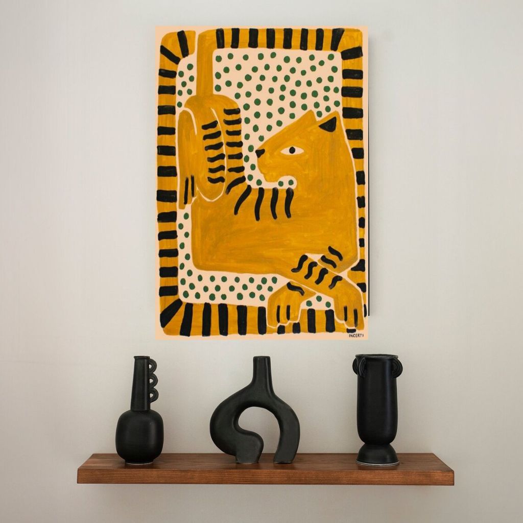 Quadro Indígena Onça Amarela 90x60 – Arte Cultural | Alma & Casa