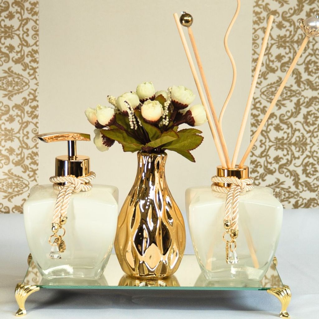 Conjunto Lavabo Luxo Bahamas com Bandeja Espelhada | Alma & Casa
