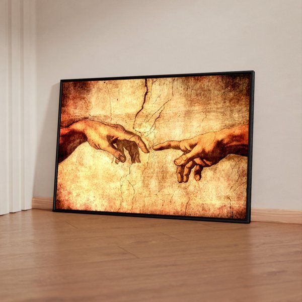 Quadro Decorativo 110x80cm  Pintura A criação de Adão | Michelangelo Luxo Hall Luxo Casa Sala Quarto Decoração De Parede Grande Moderno