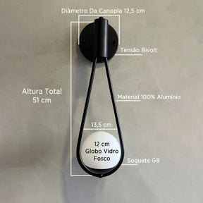 2 Arandelas Toque de Gota Dourada, com Globo de Vidro | Alma & Casa