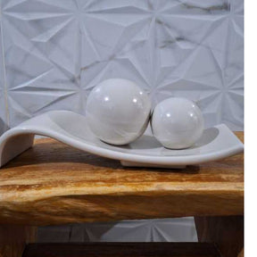 Rampa com 2 Esferas Decoração Cerâmica Centro de Mesa