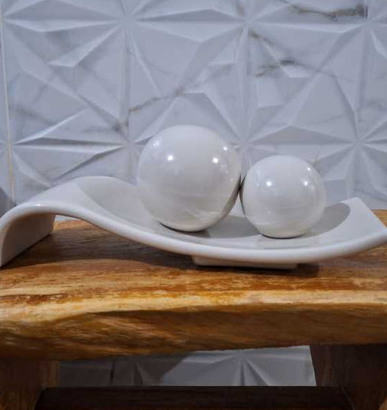 Rampa com 2 Esferas Decoração Cerâmica Centro de Mesa
