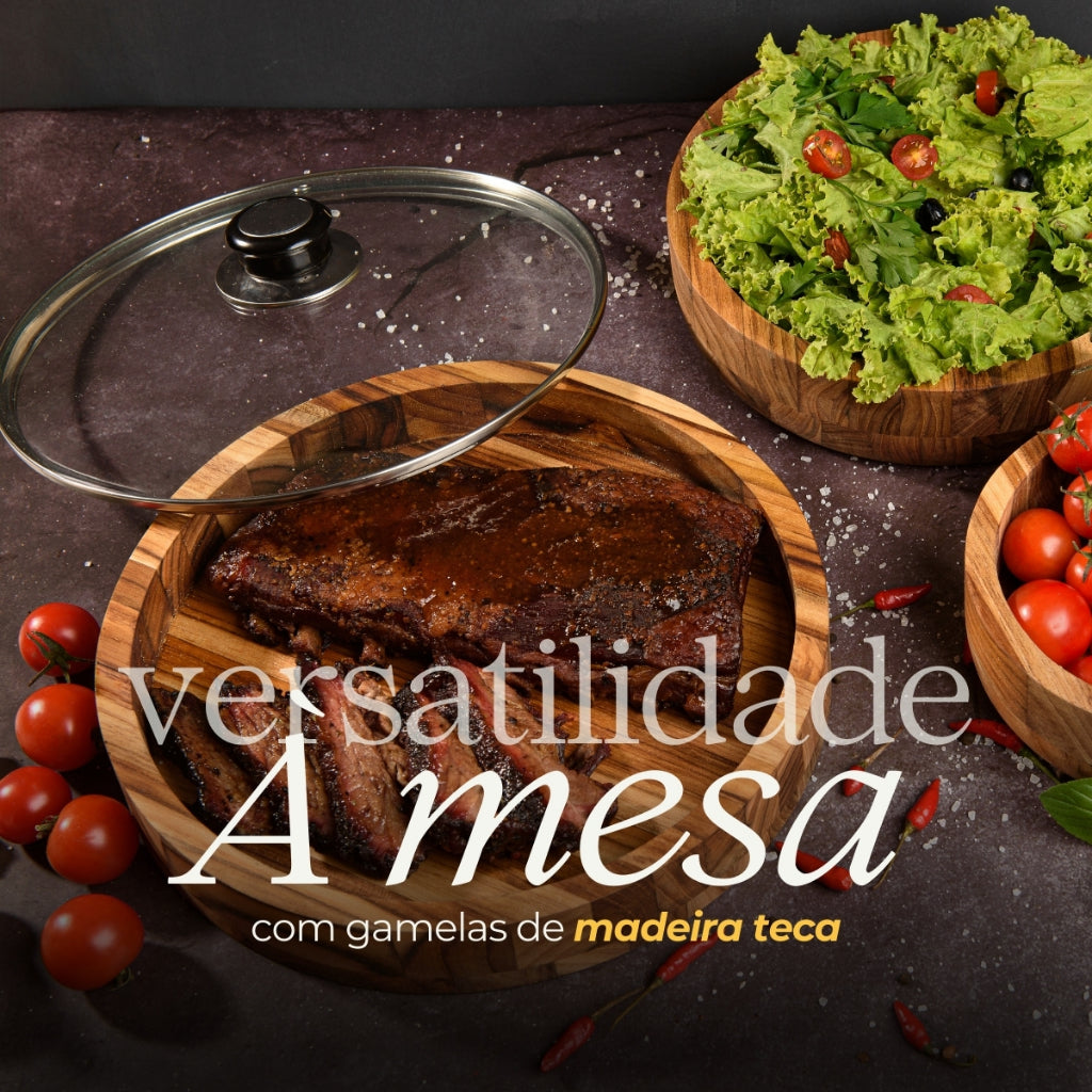2 Gamelas de Madeira Teca com Vidro Elegante | Alma & Casa
